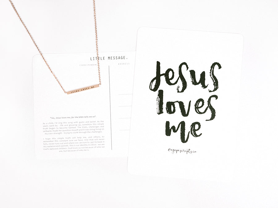 Jesus Loves Me bar pendant necklace stainless steel and rose gold color