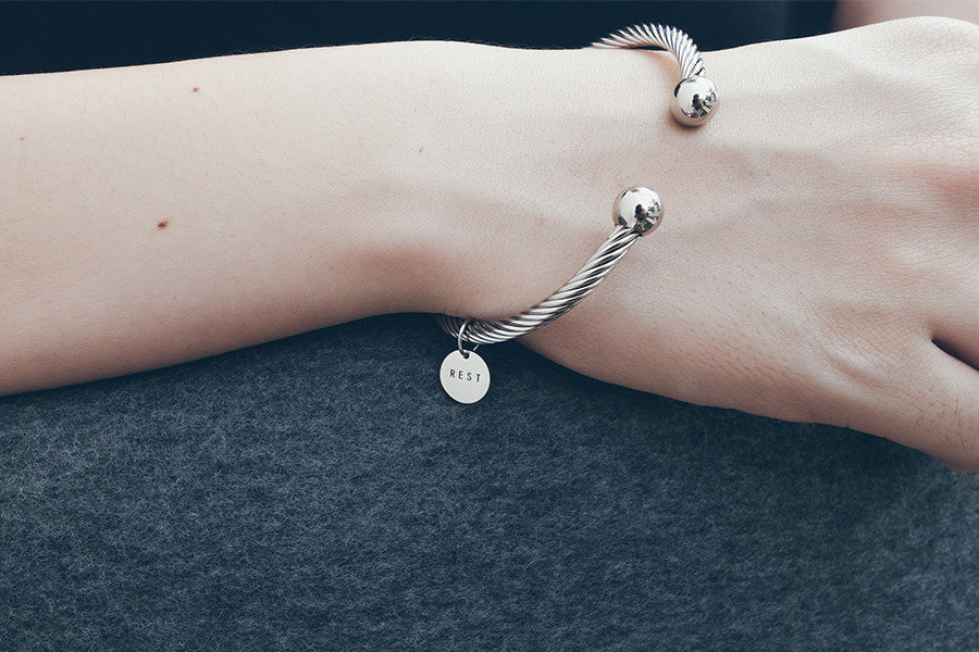 J & Co Foundry minimalist rope bracelet design with rest pendant