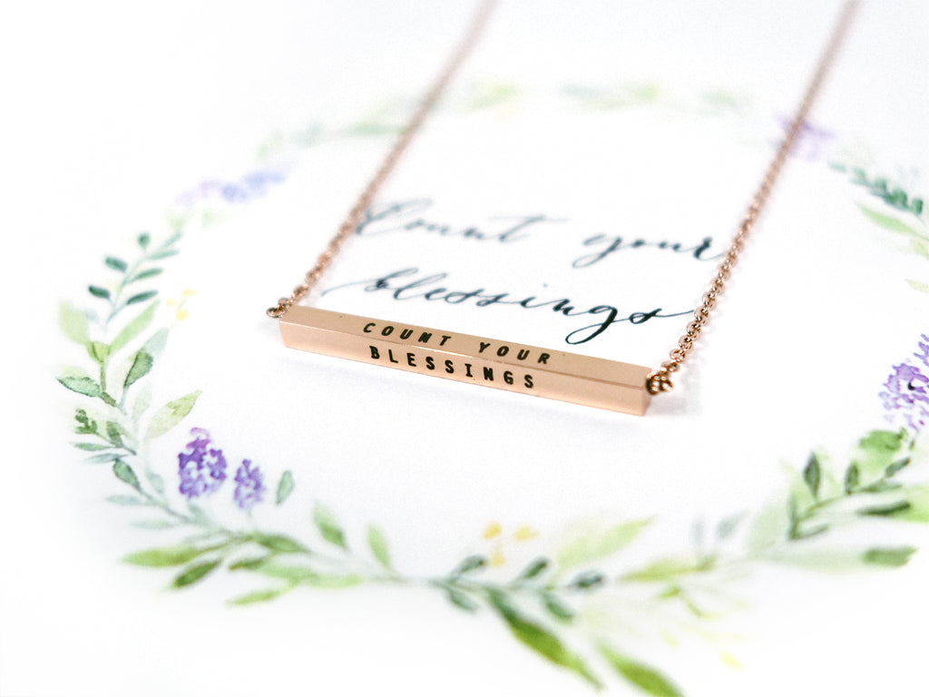 Count your Blessings Customised Bar Pendant Necklace in Rose Gold