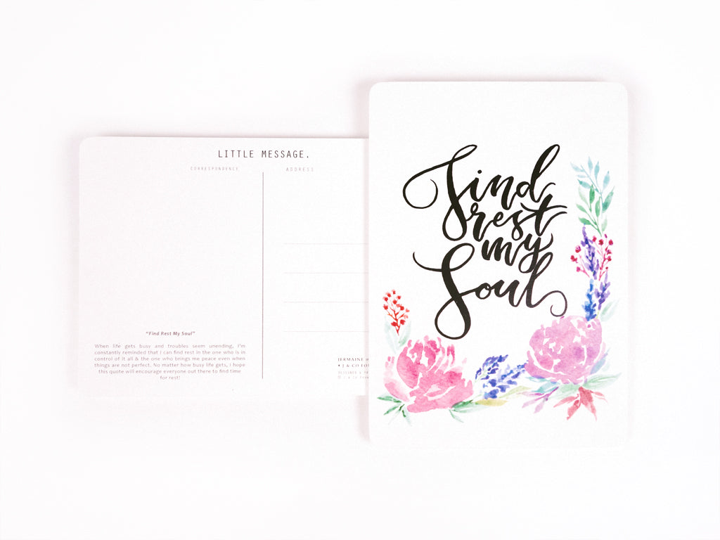 Find Rest My Soul Postcard with Floral Watercolour 