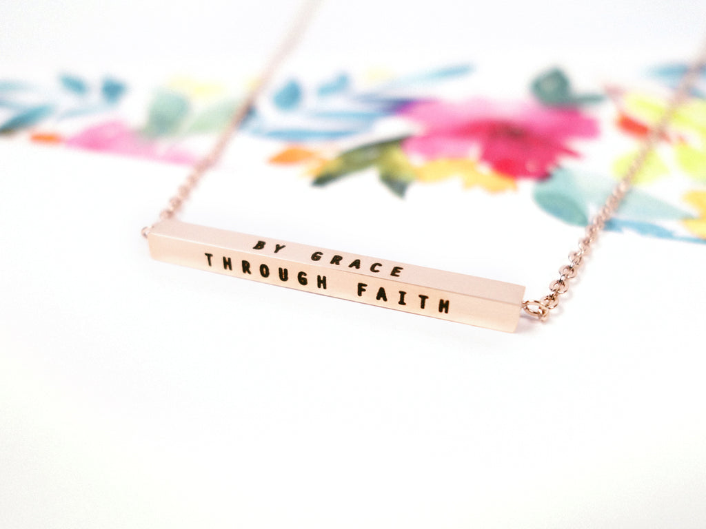 By Grace through Faith Customised Bar Necklace in Rose Gold