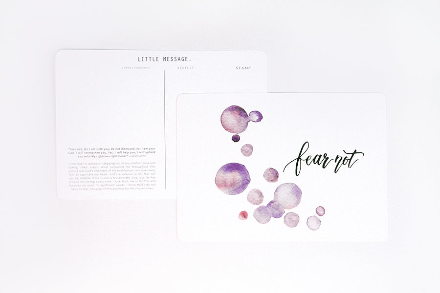 Inspirational card design with brush lettering Fear Not by Jessie Ma