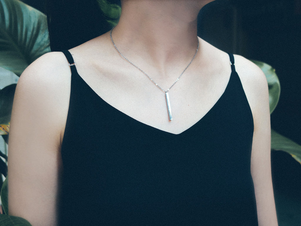 Courage, Dear Heart Customised Vertical Bar Necklace in Silver Personalised Jewelry as a present or gift for family, friends and loved ones