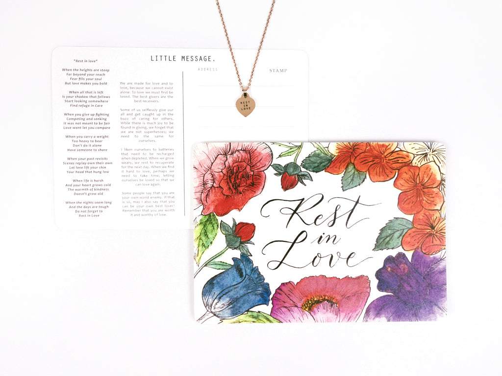 J & Co Foundry Rest In Love Rose Gold Heart Necklace