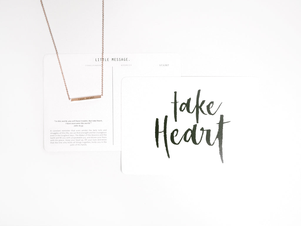 J & Co Foundry Take Heart Rose Gold Bar Necklace