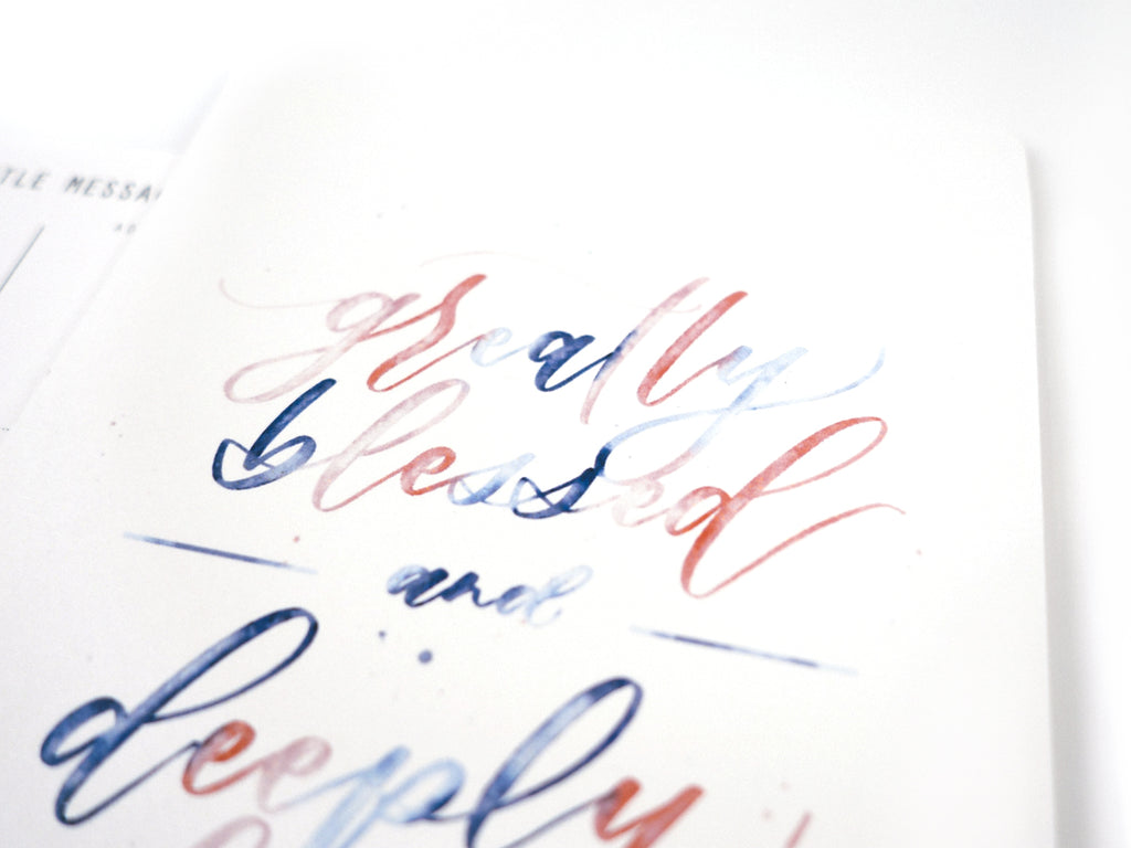 Gradient blue and red ombre bible hand lettering modern typography