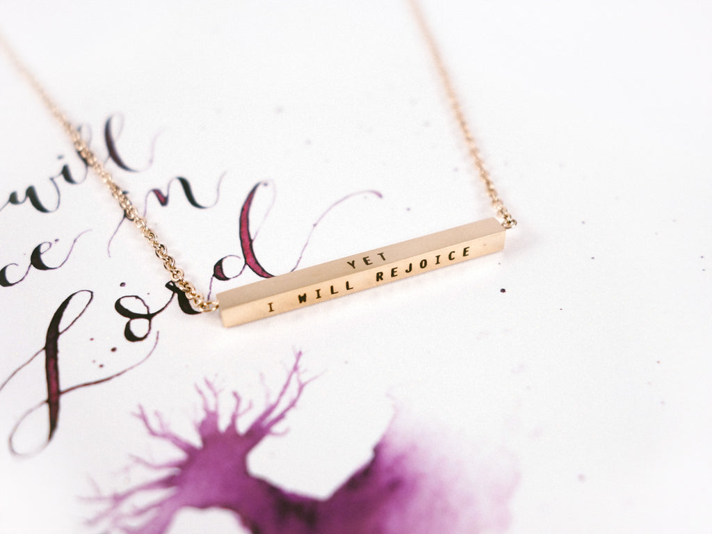 Yet I Will Rejoice Customised Bar Pendant Necklace in Rose Gold